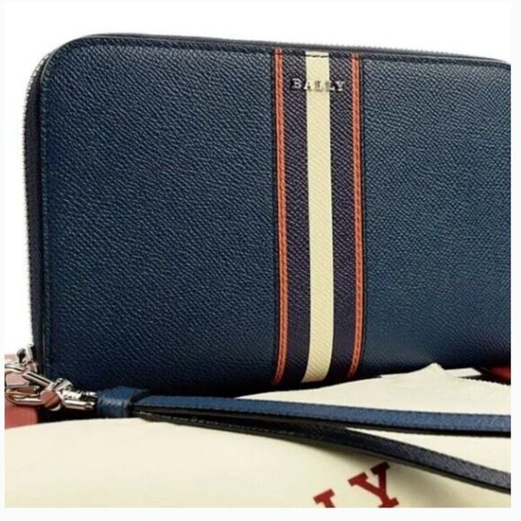 Bally Switzerland Wallet Wristlet Travel Navy Leather - Picture 1 of 9